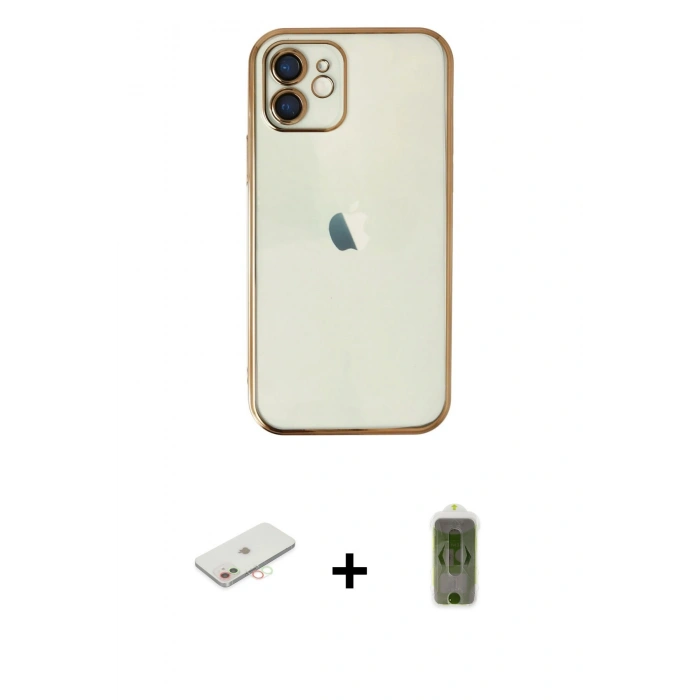MARSİLYAN™- iPhone 12 Kılıf Vadi Minimal - Siyah Joko Magic 5D Hayalet Cam + Renkli Kamera Lens Koruma Cam - YL