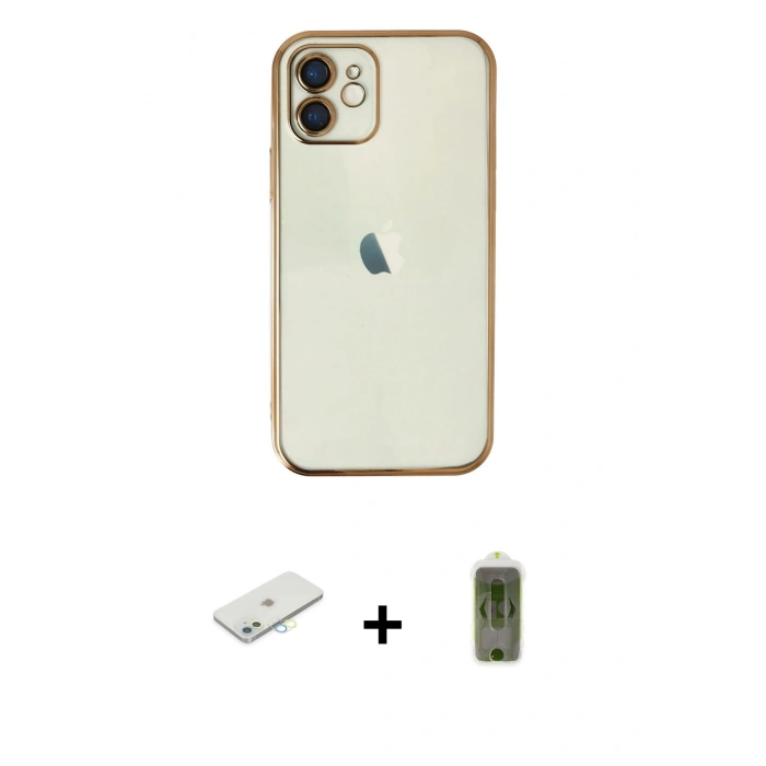 MARSİLYAN™- iPhone 12 Kılıf Vadi Minimal - Siyah Joko Magic 5D Hayalet Cam + Renkli Kamera Lens Koruma Cam - SI
