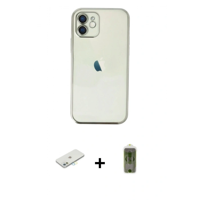 MARSİLYAN™- iPhone 12 Kılıf Vadi Minimal - Siyah Joko Magic 5D Hayalet Cam + Renkli Kamera Lens Koruma Cam - SI