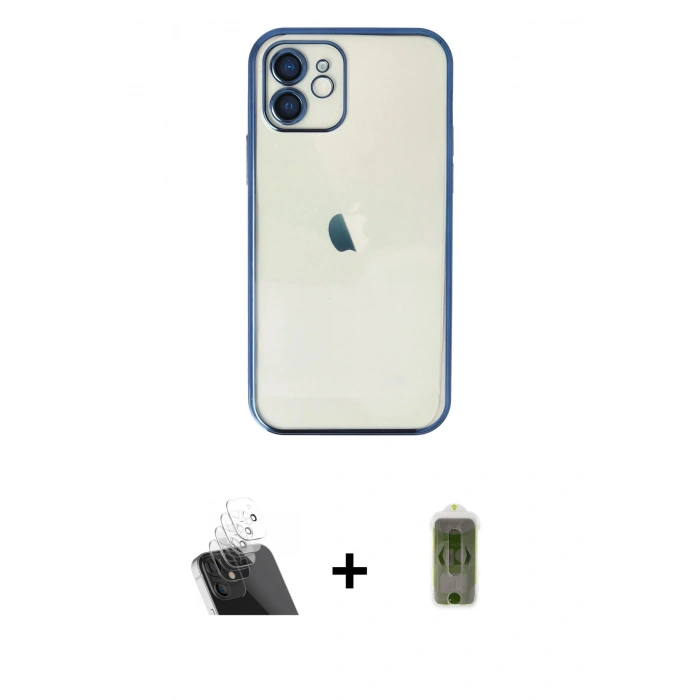 MARSİLYAN™- iPhone 12 Kılıf Vadi Minimal - Siyah Joko Magic 5D Hayalet Cam + Kamera Lens Koruma Cam - SF