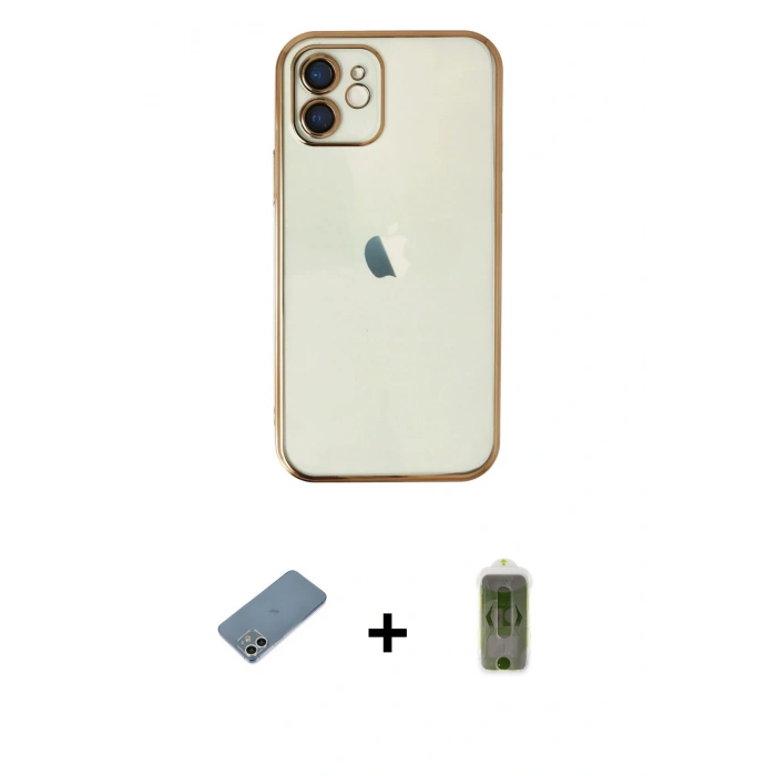 MARSİLYAN™- iPhone 12 Kılıf Vadi Minimal - Siyah Joko Magic 5D Hayalet Cam + Shine Kamera Lens Koruma Cam - GS