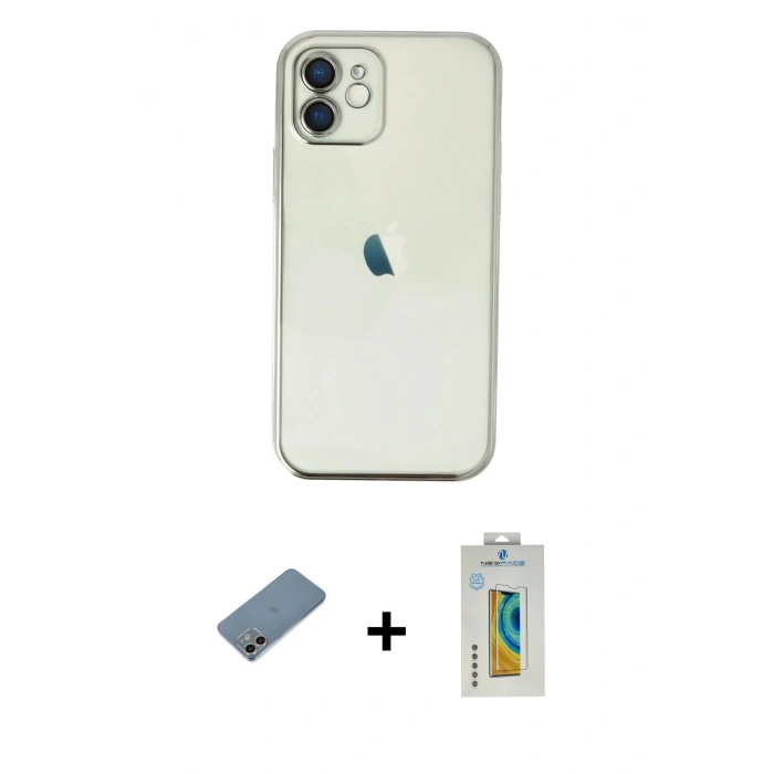 MARSİLYAN™- iPhone 12 Kılıf Vadi Minimal - Siyah Polymer Nano Ekran Koruyucu + Shine Kamera Lens Koruma Cam - GI
