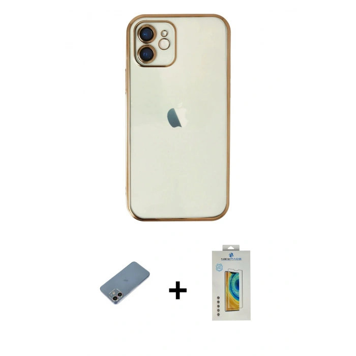 MARSİLYAN™- iPhone 12 Kılıf Vadi Minimal - Siyah Polymer Nano Ekran Koruyucu + Shine Kamera Lens Koruma Cam - GI