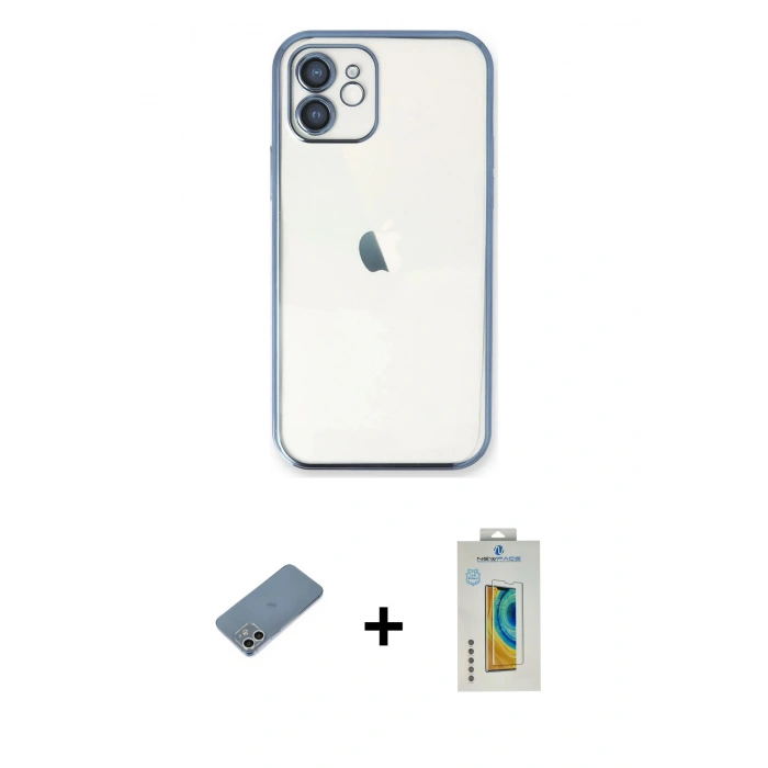 MARSİLYAN™- iPhone 12 Kılıf Vadi Minimal - Siyah Polymer Nano Ekran Koruyucu + Shine Kamera Lens Koruma Cam - GS