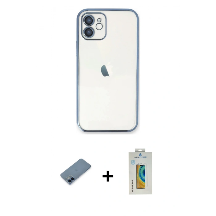 MARSİLYAN™- iPhone 12 Kılıf Vadi Minimal - Siyah Polymer Nano Ekran Koruyucu + Metal Kamera Lens Koruma Cam - MI