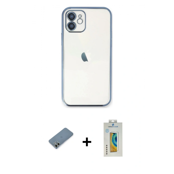 MARSİLYAN™- iPhone 12 Kılıf Vadi Minimal - Siyah Polymer Nano Ekran Koruyucu + Metal Kamera Lens Koruma Cam - AKYL