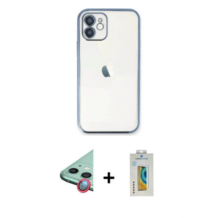 MARSİLYAN™- iPhone 12 Kılıf Vadi Minimal - Siyah Polymer Nano Ekran Koruyucu + Raze Metal Kamera Lens - KI