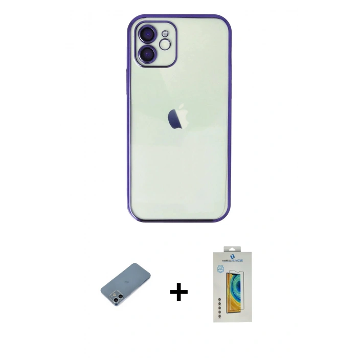 MARSİLYAN™- iPhone 12 Kılıf Vadi Minimal - Siyah Polymer Nano Ekran Koruyucu + Shine Kamera Lens Koruma Cam - SABE