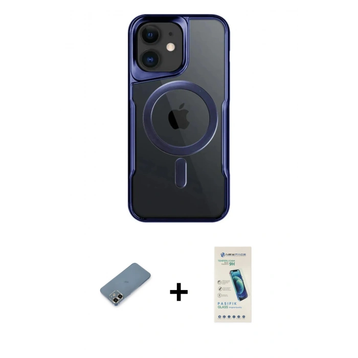 MARSİLYAN™- iPhone 12 Kılıf Yadigar Klasik Özel Seri - Şeffaf Pasifik Cam Ekran Koruyucu + Metal Kamera Lens Koruma Cam - GD