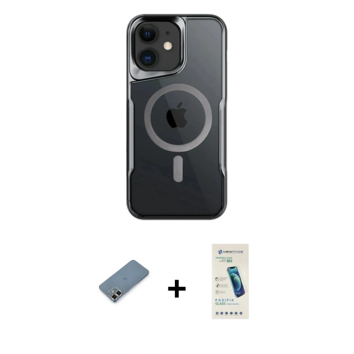 MARSİLYAN™- iPhone 12 Kılıf Yadigar Klasik Özel Seri - Şeffaf Pasifik Cam Ekran Koruyucu + Metal Kamera Lens Koruma Cam - GD