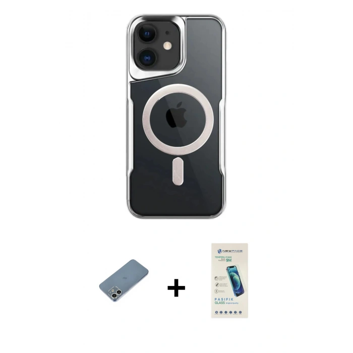 MARSİLYAN™- iPhone 12 Kılıf Yadigar Klasik Özel Seri - Şeffaf Pasifik Cam Ekran Koruyucu + Shine Kamera Lens Koruma Cam - GS