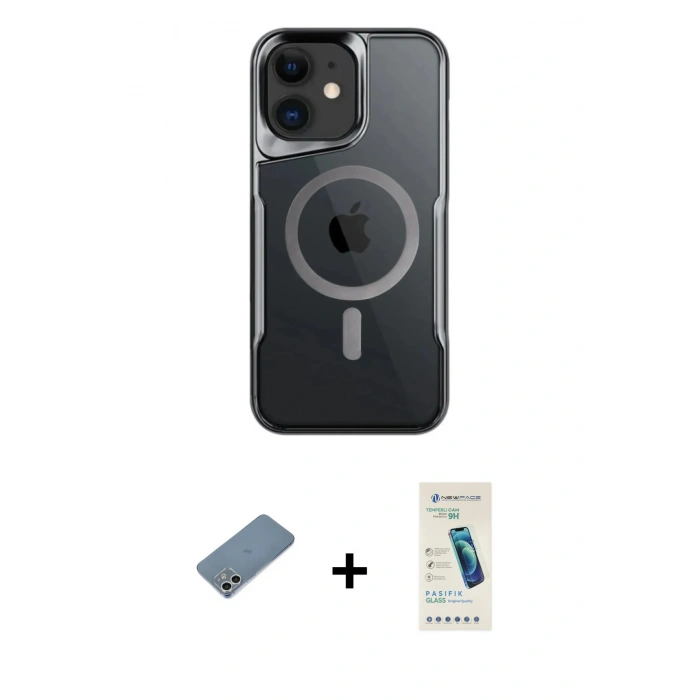 MARSİLYAN™- iPhone 12 Kılıf Yadigar Klasik Özel Seri - Şeffaf Pasifik Cam Ekran Koruyucu + Shine Kamera Lens Koruma Cam - GS