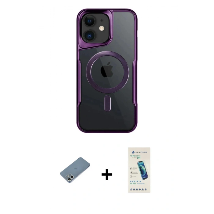 MARSİLYAN™- iPhone 12 Kılıf Yadigar Klasik Özel Seri - Şeffaf Pasifik Cam Ekran Koruyucu + Shine Kamera Lens Koruma Cam - GS