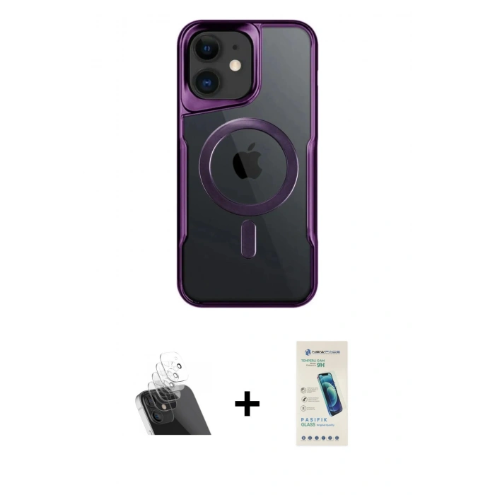 MARSİLYAN™- iPhone 12 Kılıf Yadigar Klasik Özel Seri - Şeffaf Pasifik Cam Ekran Koruyucu + Kamera Lens Koruma Cam - SF