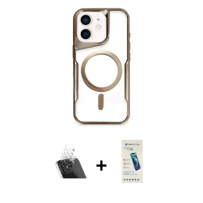 MARSİLYAN™- iPhone 12 Kılıf Yadigar Klasik Özel Seri - Şeffaf Pasifik Cam Ekran Koruyucu + Kamera Lens Koruma Cam - SF