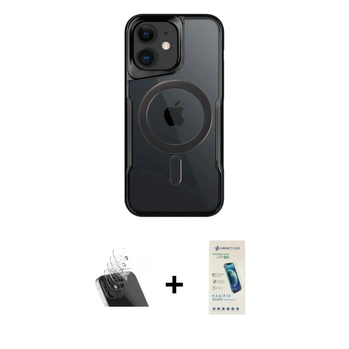 MARSİLYAN™- iPhone 12 Kılıf Yadigar Klasik Özel Seri - Şeffaf Pasifik Cam Ekran Koruyucu + Kamera Lens Koruma Cam - SF