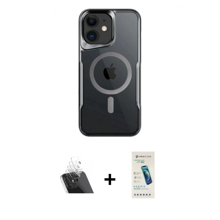 MARSİLYAN™- iPhone 12 Kılıf Yadigar Klasik Özel Seri - Şeffaf Pasifik Cam Ekran Koruyucu + Kamera Lens Koruma Cam - SF