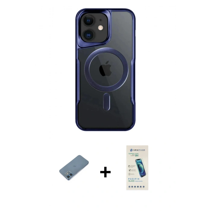 MARSİLYAN™- iPhone 12 Kılıf Yadigar Klasik Özel Seri - Şeffaf Pasifik Cam Ekran Koruyucu + Shine Kamera Lens Koruma Cam - MI