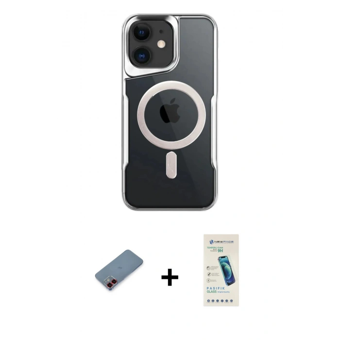MARSİLYAN™- iPhone 12 Kılıf Yadigar Klasik Özel Seri - Şeffaf Pasifik Cam Ekran Koruyucu + Metal Kamera Lens Koruma Cam - KI