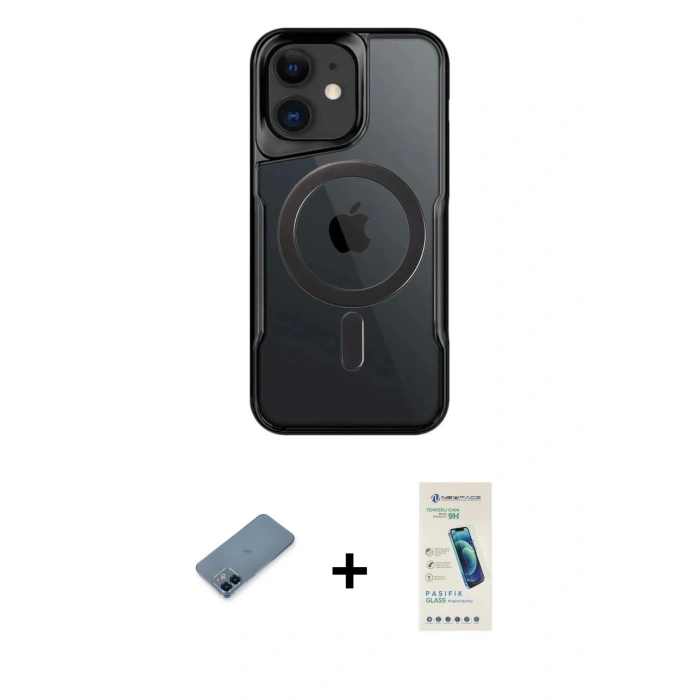 MARSİLYAN™- iPhone 12 Kılıf Yadigar Klasik Özel Seri - Şeffaf Pasifik Cam Ekran Koruyucu + Metal Kamera Lens Koruma Cam - MI