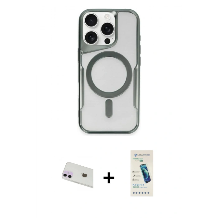 MARSİLYAN™- iPhone 12 Kılıf Yadigar Klasik Özel Seri - Şeffaf Pasifik Cam Ekran Koruyucu + Rainbow Kamera Lens Koruma Cam - MR