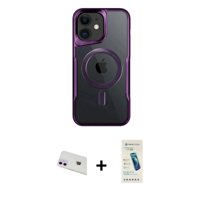 MARSİLYAN™- iPhone 12 Kılıf Yadigar Klasik Özel Seri - Şeffaf Pasifik Cam Ekran Koruyucu + Rainbow Kamera Lens Koruma Cam - MR