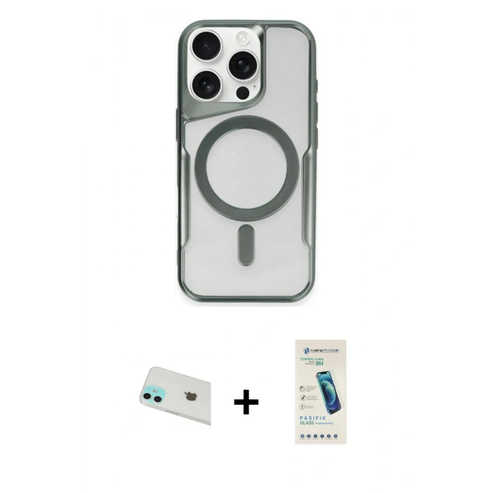 MARSİLYAN™- iPhone 12 Kılıf Yadigar Klasik Özel Seri - Şeffaf Pasifik Cam Ekran Koruyucu + Rainbow Kamera Lens Koruma Cam - YL