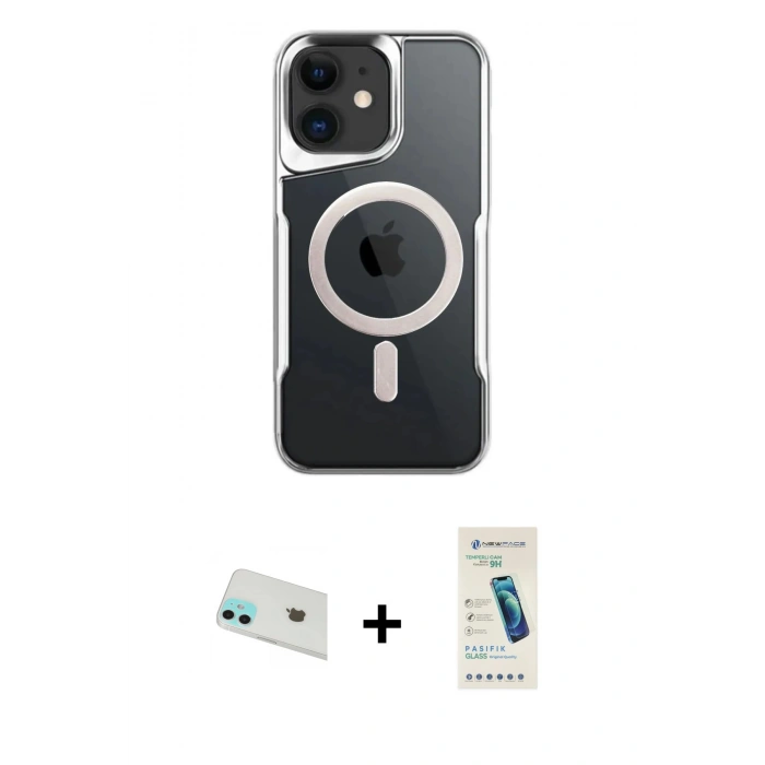 MARSİLYAN™- iPhone 12 Kılıf Yadigar Klasik Özel Seri - Şeffaf Pasifik Cam Ekran Koruyucu + Rainbow Kamera Lens Koruma Cam - YL
