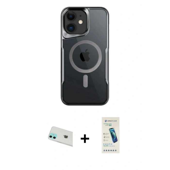 MARSİLYAN™- iPhone 12 Kılıf Yadigar Klasik Özel Seri - Şeffaf Pasifik Cam Ekran Koruyucu + Rainbow Kamera Lens Koruma Cam - YL