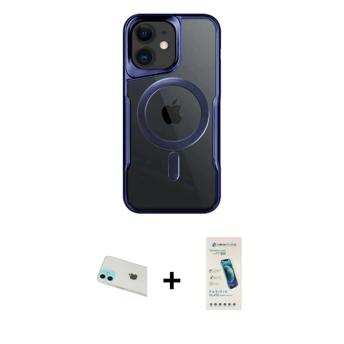 MARSİLYAN™- iPhone 12 Kılıf Yadigar Klasik Özel Seri - Şeffaf Pasifik Cam Ekran Koruyucu + Rainbow Kamera Lens Koruma Cam - YL