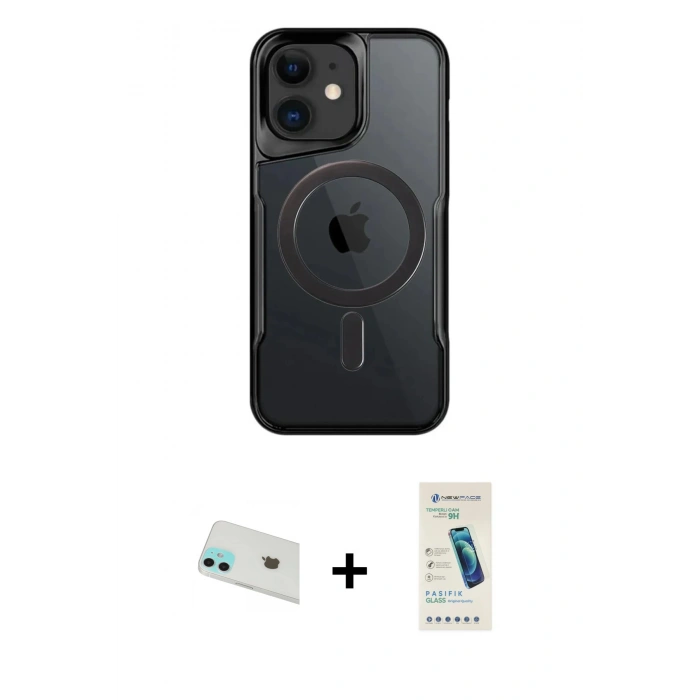 MARSİLYAN™- iPhone 12 Kılıf Yadigar Klasik Özel Seri - Şeffaf Pasifik Cam Ekran Koruyucu + Rainbow Kamera Lens Koruma Cam - YL