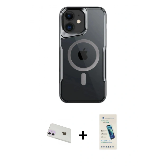 MARSİLYAN™- iPhone 12 Kılıf Yadigar Klasik Özel Seri - Şeffaf Pasifik Cam Ekran Koruyucu + Rainbow Kamera Lens Koruma Cam - MR
