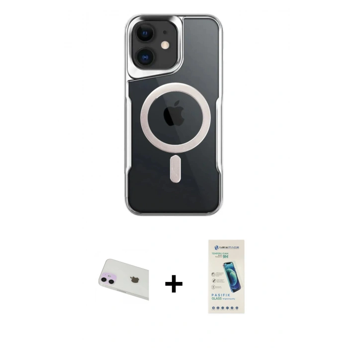 MARSİLYAN™- iPhone 12 Kılıf Yadigar Klasik Özel Seri - Şeffaf Pasifik Cam Ekran Koruyucu + Rainbow Kamera Lens Koruma Cam - MR
