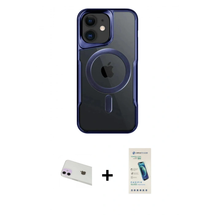 MARSİLYAN™- iPhone 12 Kılıf Yadigar Klasik Özel Seri - Şeffaf Pasifik Cam Ekran Koruyucu + Rainbow Kamera Lens Koruma Cam - MR