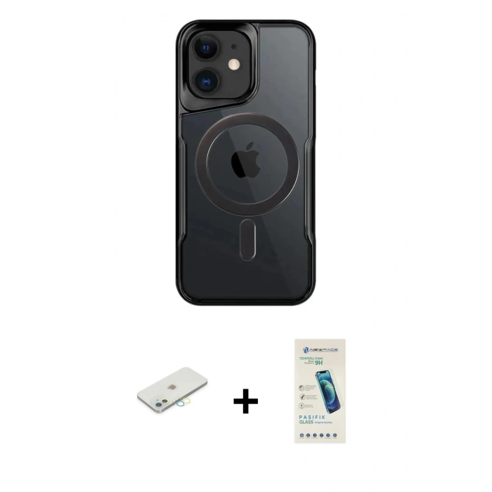 MARSİLYAN™- iPhone 12 Kılıf Yadigar Klasik Özel Seri - Şeffaf Pasifik Cam Ekran Koruyucu + Renkli Kamera Lens Koruma Cam - SI