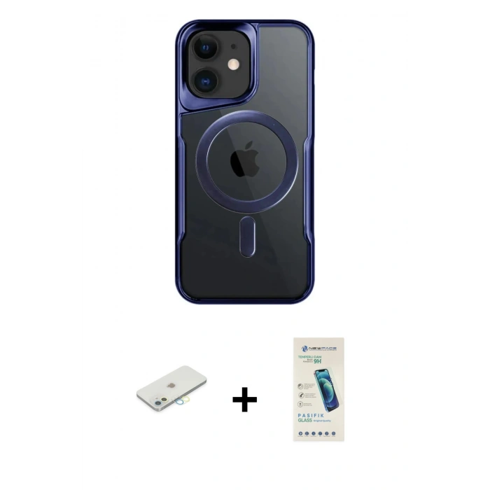 MARSİLYAN™- iPhone 12 Kılıf Yadigar Klasik Özel Seri - Şeffaf Pasifik Cam Ekran Koruyucu + Renkli Kamera Lens Koruma Cam - SI