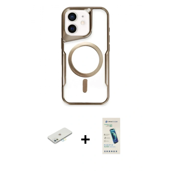 MARSİLYAN™- iPhone 12 Kılıf Yadigar Klasik Özel Seri - Şeffaf Pasifik Cam Ekran Koruyucu + Renkli Kamera Lens Koruma Cam - SI