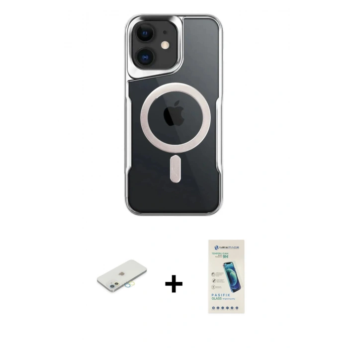 MARSİLYAN™- iPhone 12 Kılıf Yadigar Klasik Özel Seri - Şeffaf Pasifik Cam Ekran Koruyucu + Renkli Kamera Lens Koruma Cam - SI