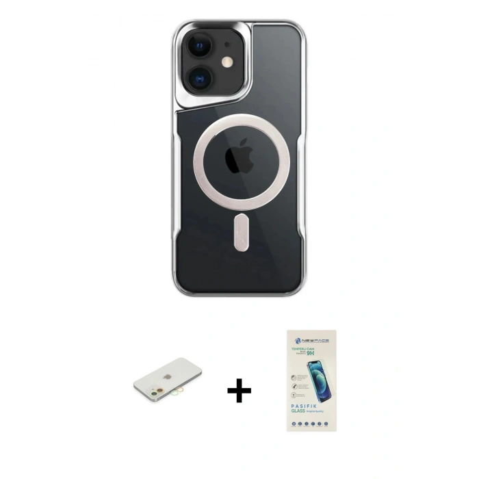MARSİLYAN™- iPhone 12 Kılıf Yadigar Klasik Özel Seri - Şeffaf Pasifik Cam Ekran Koruyucu + Renkli Kamera Lens Koruma Cam - TU