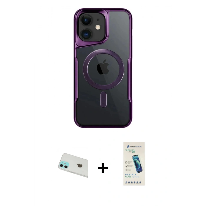 MARSİLYAN™- iPhone 12 Kılıf Yadigar Klasik Özel Seri - Şeffaf Pasifik Cam Ekran Koruyucu + Rainbow Kamera Lens Koruma Cam - YL