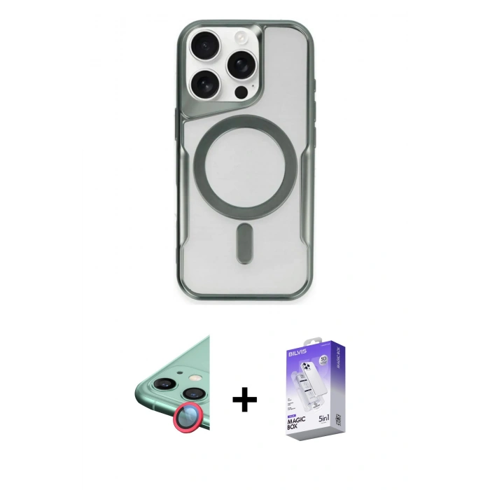MARSİLYAN™- iPhone 12 Kılıf Yadigar Klasik Özel Seri - Siyah Bilvis 5in1 3D Magic Cam Ekran Koruyucu + Raze Metal Kamera Lens - KI