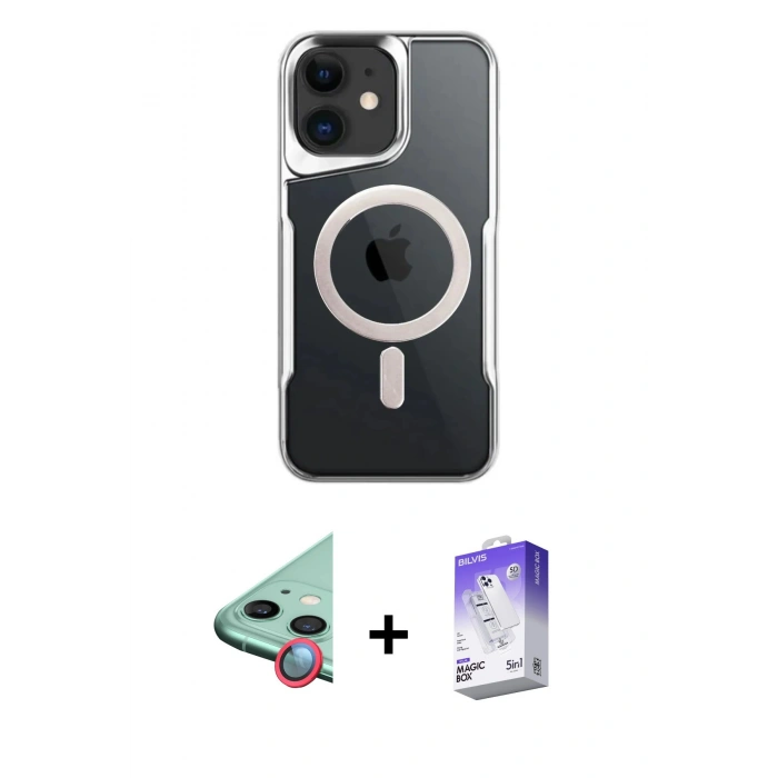 MARSİLYAN™- iPhone 12 Kılıf Yadigar Klasik Özel Seri - Siyah Bilvis 5in1 3D Magic Cam Ekran Koruyucu + Raze Metal Kamera Lens - KI