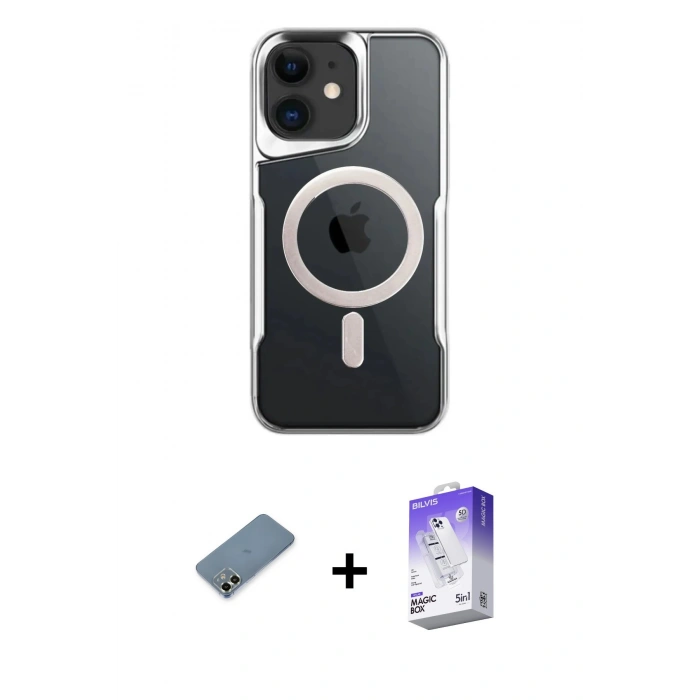 MARSİLYAN™- iPhone 12 Kılıf Yadigar Klasik Özel Seri - Siyah Bilvis 5in1 3D Magic Cam Ekran Koruyucu + Metal Kamera Lens Koruma Cam - AKYL