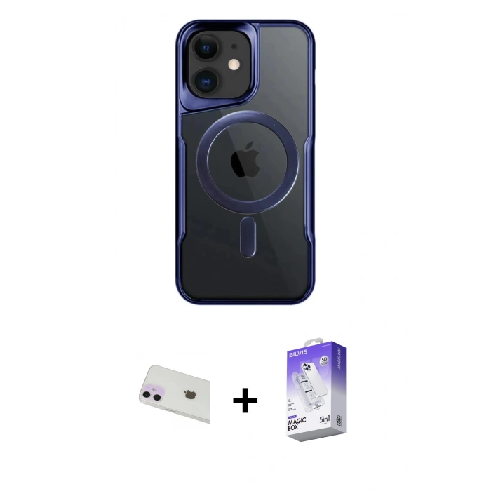MARSİLYAN™- iPhone 12 Kılıf Yadigar Klasik Özel Seri - Siyah Bilvis 5in1 3D Magic Cam Ekran Koruyucu + Rainbow Kamera Lens Koruma Cam - MR