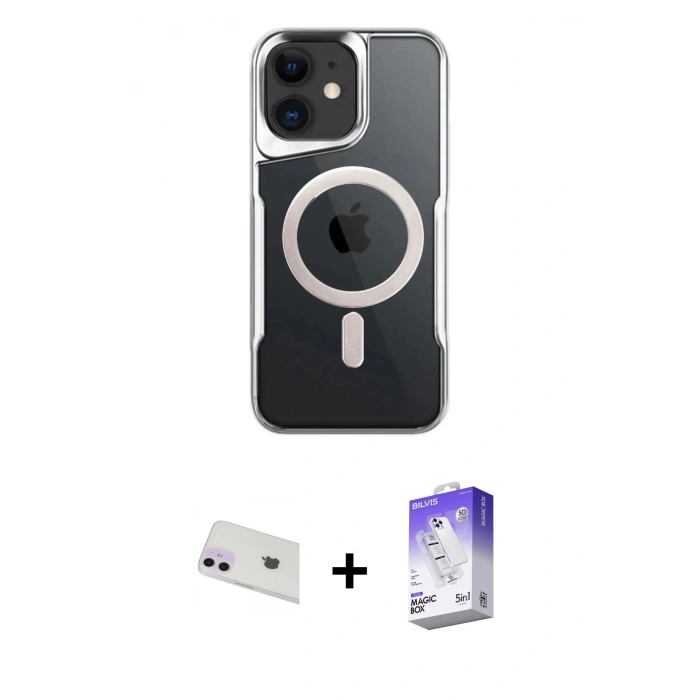MARSİLYAN™- iPhone 12 Kılıf Yadigar Klasik Özel Seri - Siyah Bilvis 5in1 3D Magic Cam Ekran Koruyucu + Rainbow Kamera Lens Koruma Cam - MR