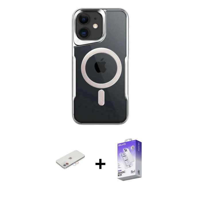 MARSİLYAN™- iPhone 12 Kılıf Yadigar Klasik Özel Seri - Siyah Bilvis 5in1 3D Magic Cam Ekran Koruyucu + Renkli Kamera Lens Koruma Cam - PE