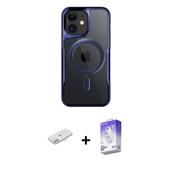 MARSİLYAN™- iPhone 12 Kılıf Yadigar Klasik Özel Seri - Siyah Bilvis 5in1 3D Magic Cam Ekran Koruyucu + Renkli Kamera Lens Koruma Cam - PE