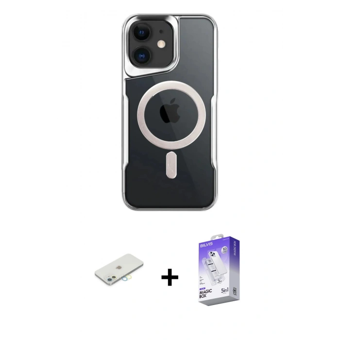 MARSİLYAN™- iPhone 12 Kılıf Yadigar Klasik Özel Seri - Siyah Bilvis 5in1 3D Magic Cam Ekran Koruyucu + Renkli Kamera Lens Koruma Cam - SI