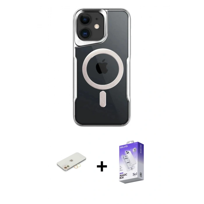 MARSİLYAN™- iPhone 12 Kılıf Yadigar Klasik Özel Seri - Siyah Bilvis 5in1 3D Magic Cam Ekran Koruyucu + Renkli Kamera Lens Koruma Cam - SI