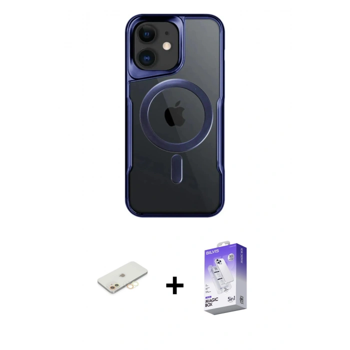 MARSİLYAN™- iPhone 12 Kılıf Yadigar Klasik Özel Seri - Siyah Bilvis 5in1 3D Magic Cam Ekran Koruyucu + Renkli Kamera Lens Koruma Cam - SI